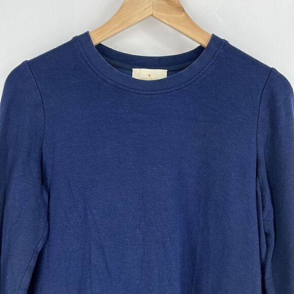 Kate Spade Sweater Size Medium Navy Mixed Media Floral Top Cotton Stretch Shirt - Picture 2 of 9